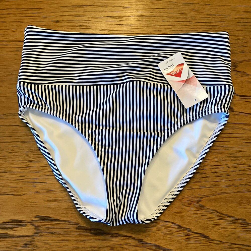 Lands' End Swim Women’s Bottom Blue/White Striped Size 6 Regular Lined Stretch